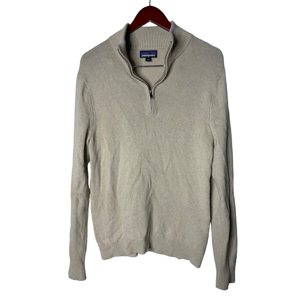 Patagonia Men's Recycled Cashmere 1/4-Zip Sweater in cream Sz S